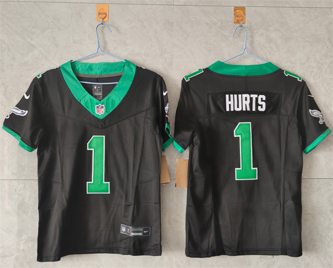 Women's Philadelphia Eagles #1 Jalen Hurts Black F.U.S.E. Throwback Vapor Untouchable Limited Stitched Football Jersey(Run Small)